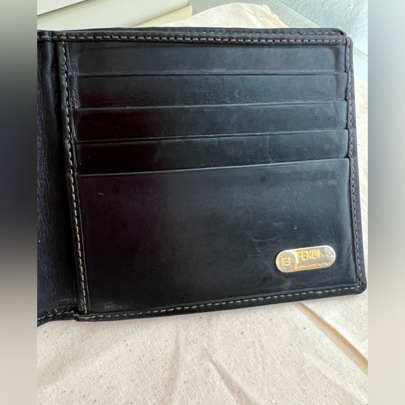 FENDI Mini ZUCCA Leather Bifold Credit Card Gold Tone Logo Wallet - Picture 8 of 11